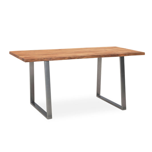 Esszimmertisch 180x90x76 cm Akazie Massivholz / Metall Esstisch Baumkante, Küchentisch Massiv mit Trapezbeinen in Chrom, Holztisch Speisetisch Esszimmer Rechteckig