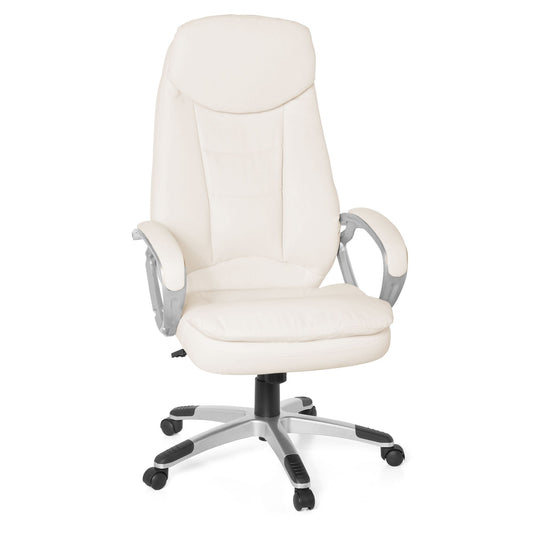 Design Bürostuhl Creme 120kg Schreibtischstuhl Kunstleder Modern, Ergonomischer Chefsessel Höhenverstellbar, Drehstuhl mit Wippmechanik Hoch, Schreibtisch-Stuhl Gepolstert