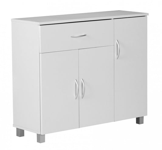 Design Sideboard SETE 90 x 75 x 30 cm Weiß, Schränkchen mit 1 Schublade 3 Türen, Moderne Schlafzimmer Kommode, Anrichte Esszimmer, Schmaler Schuhschrank mit Schublade