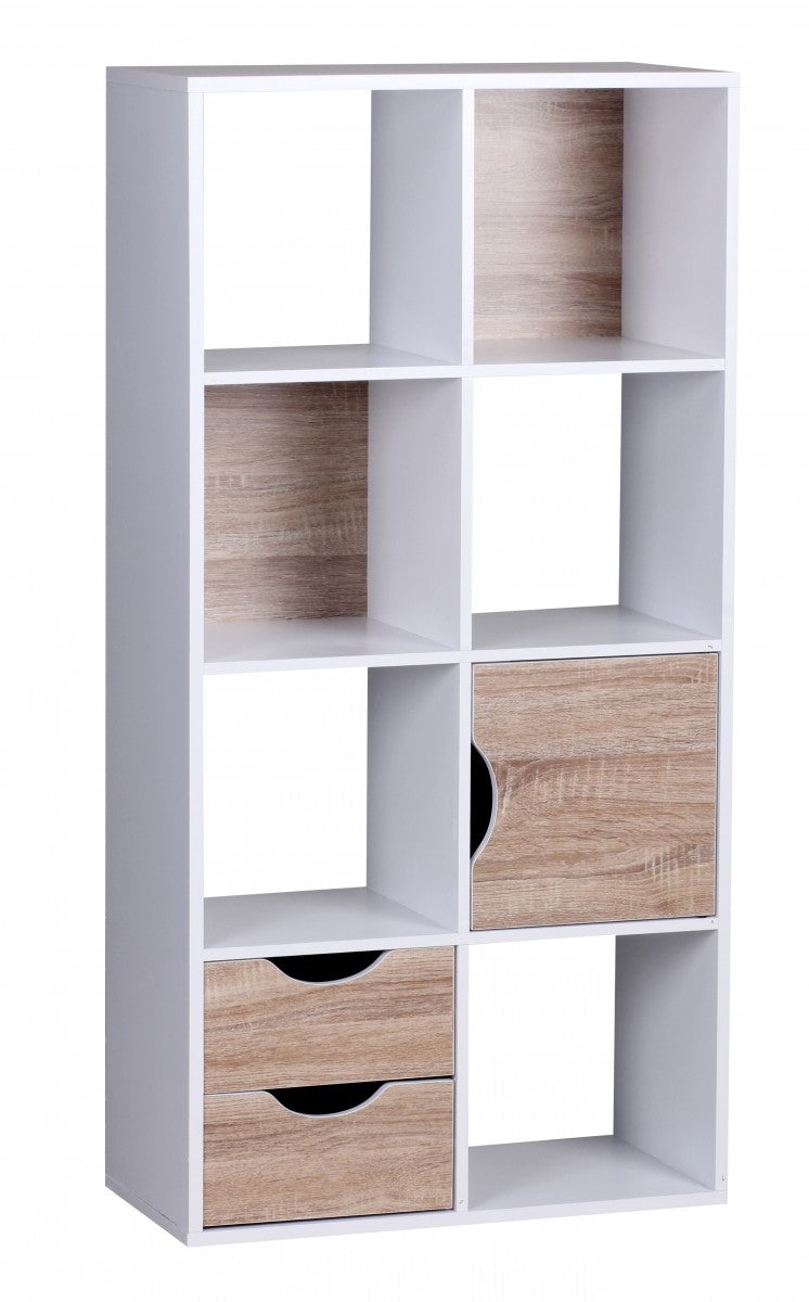 Bücherregal MASSA 60 x 120 x 29 cm Weiß Sonoma Eiche mit Schubladen und Tür