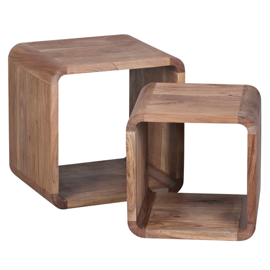 2er Set Satztisch BOHA Massivholz Design Couchtisch Akazie 2 Tische, Würfelregal-Set Braun, Wohnzimmertisch Massiv, Beistelltische Holz Landhaus Stil, Holztisch Wohnzimmer |