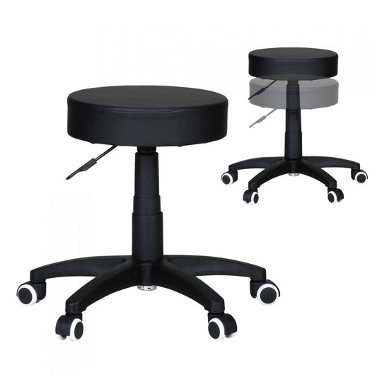 Hocker Design Arbeitshocker Kunstleder Schwarz Sitzhocker mit Rollen Rollhocker gepolstert ohne Lehne