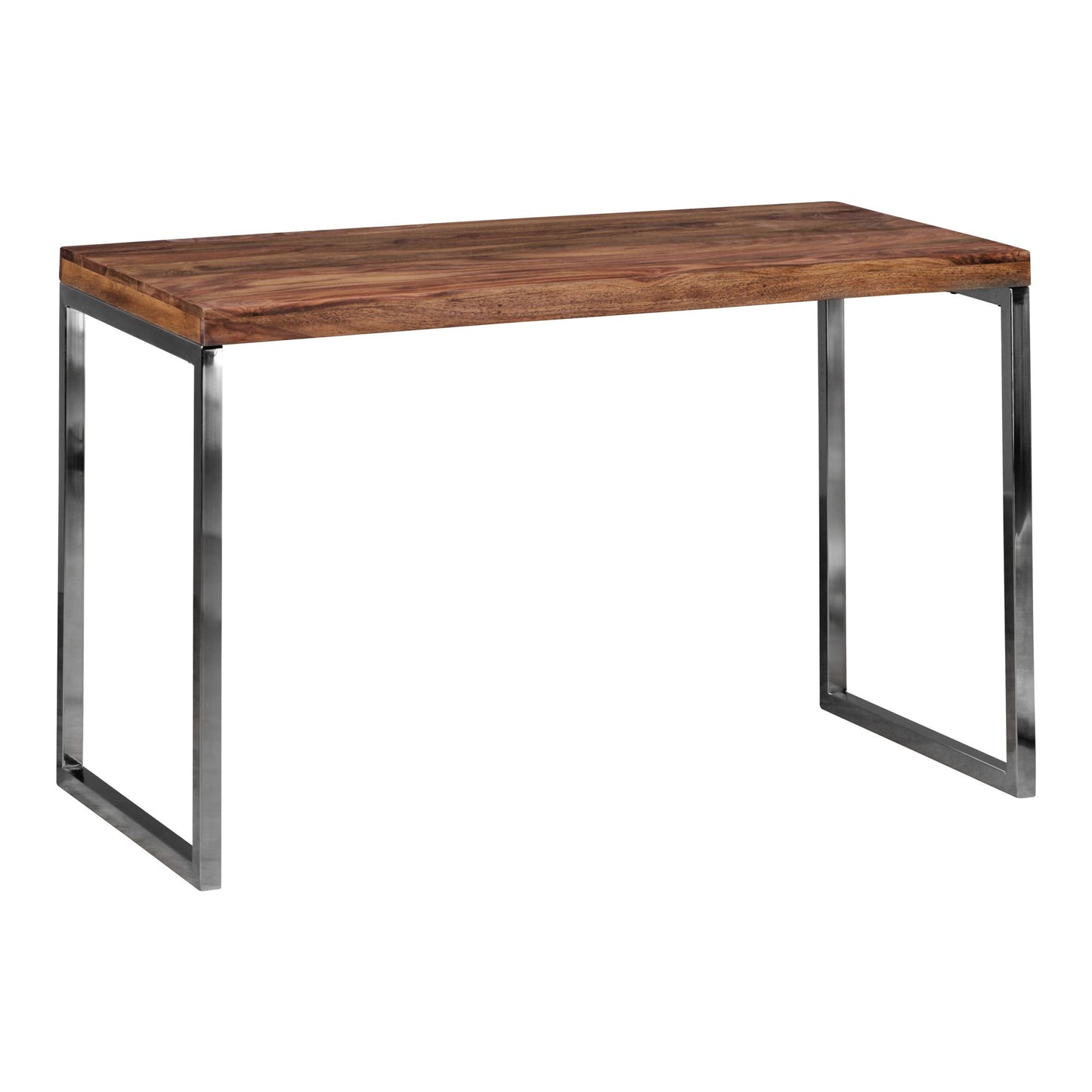 Schreibtisch GUNA Massivholz Sheesham, Computertisch 120 x 60 cm aus echtem Holz, Laptoptisch im Landhaus-Stil, Konsolen-Tisch mit Metallbeinen, Arbeitstisch dunkel-braun für Büro