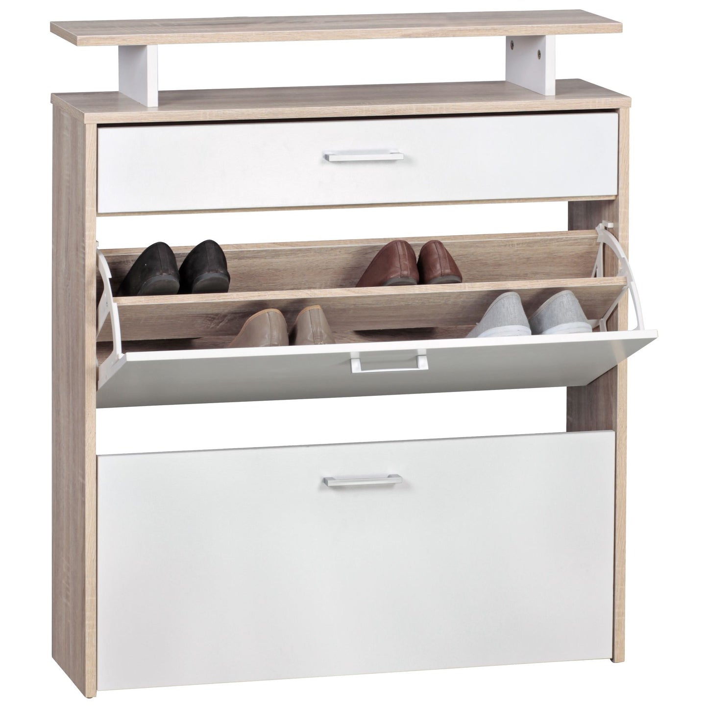 Schuhkipper Holz 80x95x24 cm Modern Sonoma Eiche, Design Schuhregal Schuhkipper Schmal, Schuhschrank Schuhaufbewahrung mit Schublade, Flurschrank Schuhablage Regal