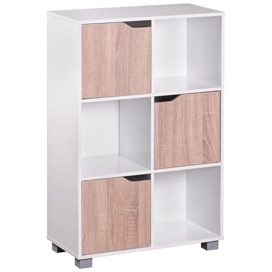 Design Bücherregal MASSA Modern Holz Weiß mit Türen geschlossen Sonoma Eiche Standregal freistehend 6 Fächer 60 cm Breit x 90 cm Hoch x 30 cm Tief Freistehend Büroregal klein Holzregal