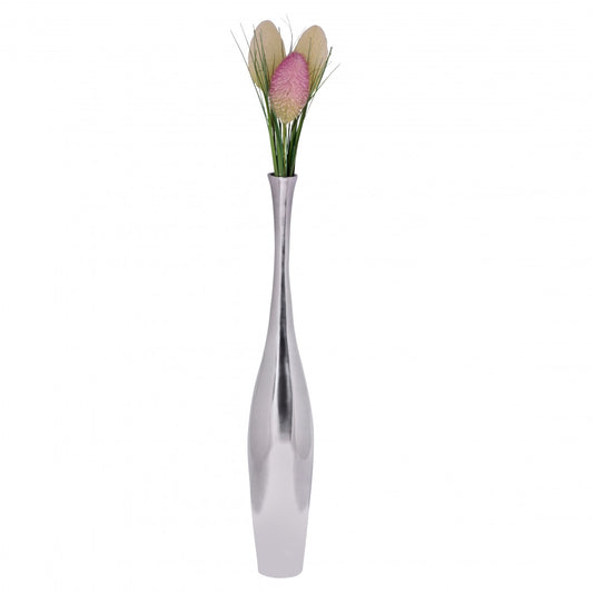 Deko Vase groß BOTTLE S Aluminium modern mit 1 Öffnung in Silber, Hohe Alu Blumenvase handgefertigt, Große Dekovase für Blumen