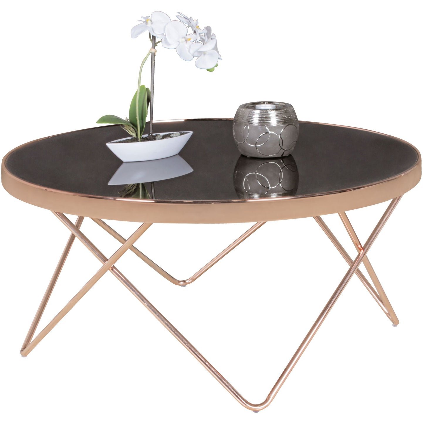 Couchtisch WL5.248 Glas ø 82 cm Metall Wohnzimmertisch Modern, Glastisch Rund Sofatisch Wohnzimmer Schwarz, Moderner Coffee Table mit Glasplatte, Kleiner Runder Design Kaffeetisch