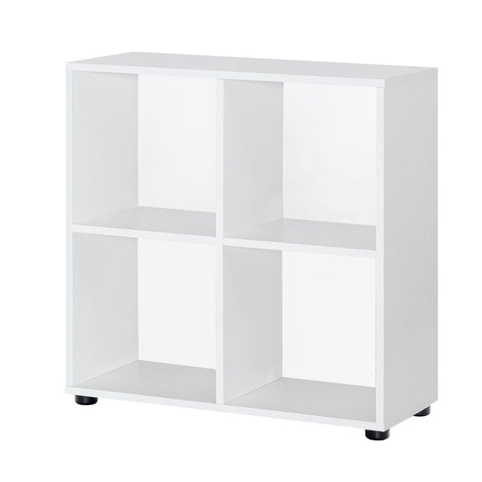 Design Bücherregal mit 4 Fächern Weiß 70 x 72 x 29 cm, Standregal Holz Regal freistehend, Ordnerregal Raumteiler Würfel-Regal modern, Offenes Aufbewahrungsregal