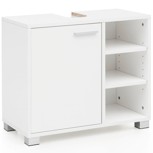 Waschbeckenunterschrank 60x55x32cm Weiss Badschrank mit Tür, Unterschrank Waschbecken Badezimmer, Waschtischunterschrank mit Fächerne