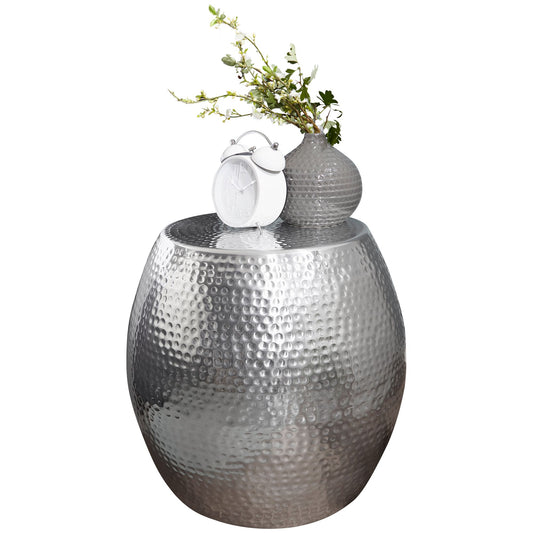 Beistelltisch 42 x 42 x 42 cm Aluminium Silber Dekotisch Orientalisch Rund, Designer Ablagetisch Metall Modern, Anstelltisch Schmal , Kleiner Hammerschlag Abstelltisch