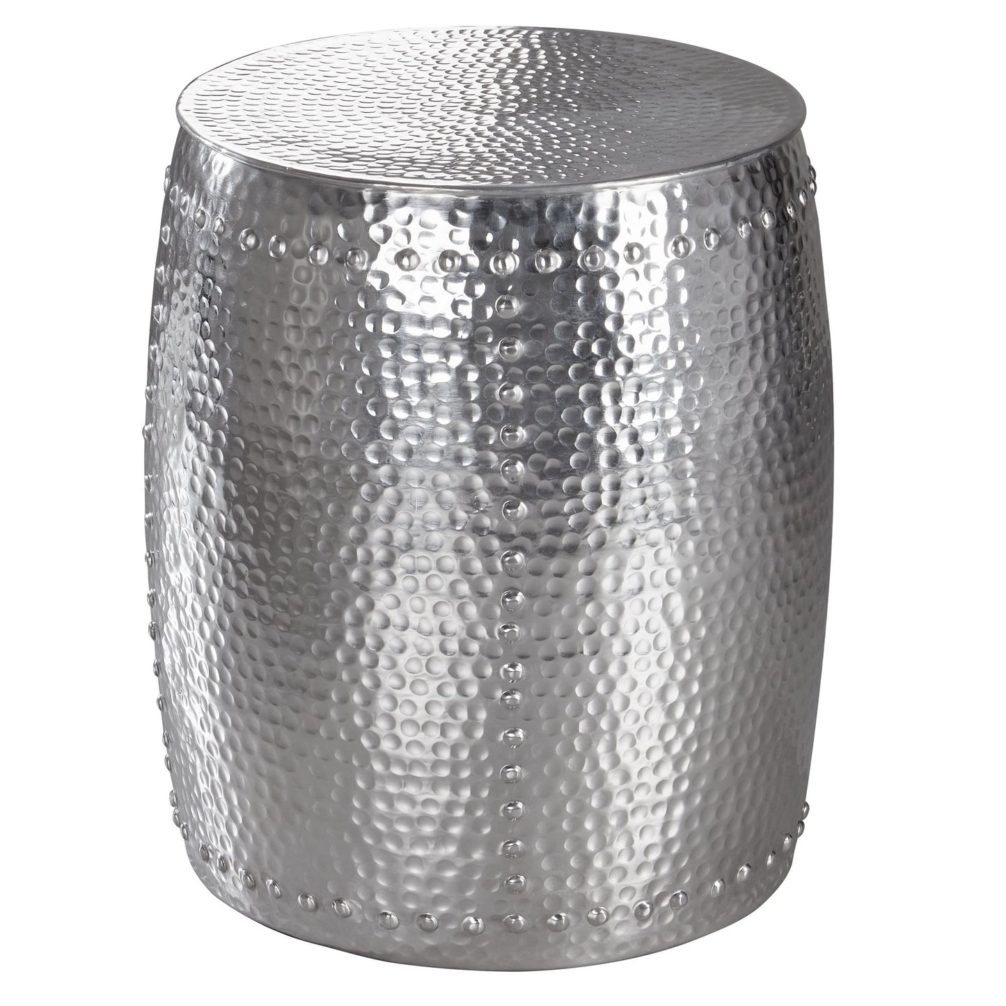 Beistelltisch 42x49x42cm Aluminium Silber Dekotisch orientalisch rund, Kleiner Hammerschlag Abstelltisch, Designer Ablagetisch Metall modern, Anstelltisch schmal