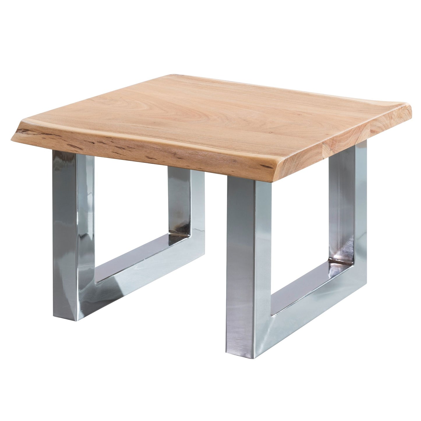 Couchtisch 58 x 40 x 60 cm Akazie Massiv Holz Metallgestell Braun, Baumstamm Wohnzimmertisch Massivholz klein, Baumkante Sofatisch Landhaus Holztisch, Tisch Wohnzimmer Stubentisch