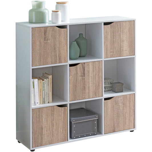 Sideboard MASSA 89 x 91 x 29 cm Bücherregal mit 9 Fächern Sonoma, Standregal mit 5 Türen, Modernes Würfelregal Raumteiler, Flurschrank offen, Cuberegal Kommode Wohnregal