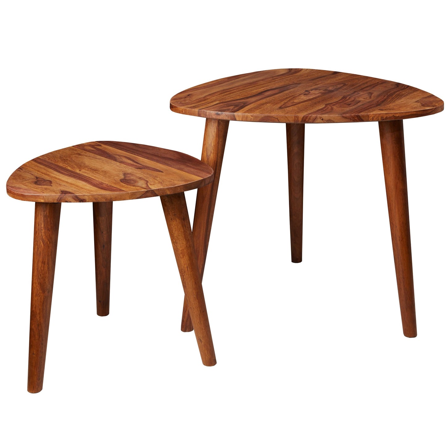 Design Satztisch WL5.574 Sheesham Massivholz Beistelltisch 2er Set Klein, Couchtisch Set 2 Holz Tische, Massivholz Wohnzimmertisch, Schmaler Sofatisch Ablagetisch