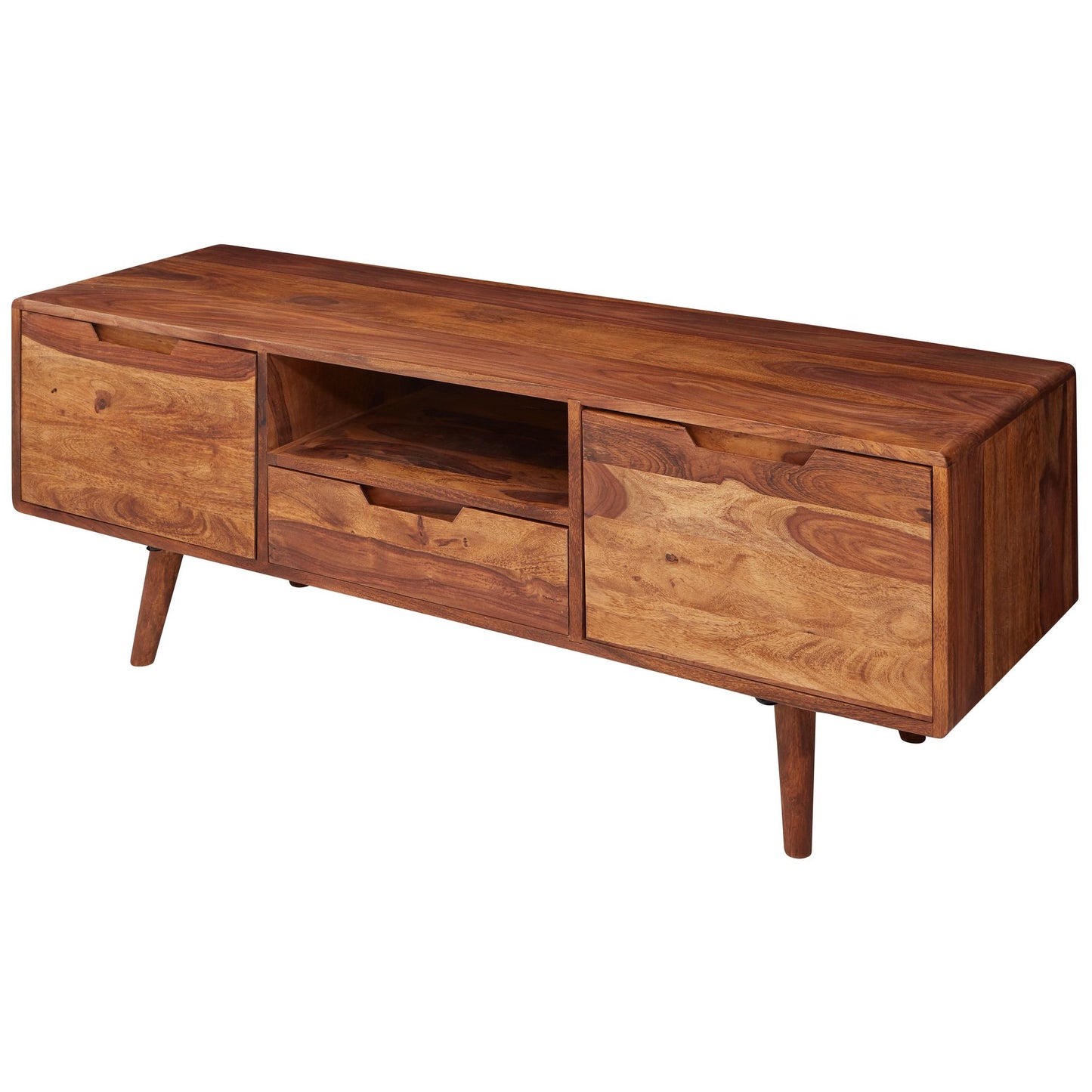 HiFi Lowboard Sheesham Massivholz Landhaus TV Kommode 135x51x45cm, Fernsehschrank Unterschrank mit Schublade & 2 Türen, Fernsehtisch Ablagefach, Fernsehkommode TV Möbel