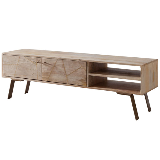 HiFi Lowboard SIKAR Mango Massivholz Landhaus TV Kommode 145x47x35cm, Fernsehschrank Unterschrank mit 2 Türen, Fernsehtisch Ablagefach, Fernsehkommode TV Möbel, TV-Board Wohnzimmer