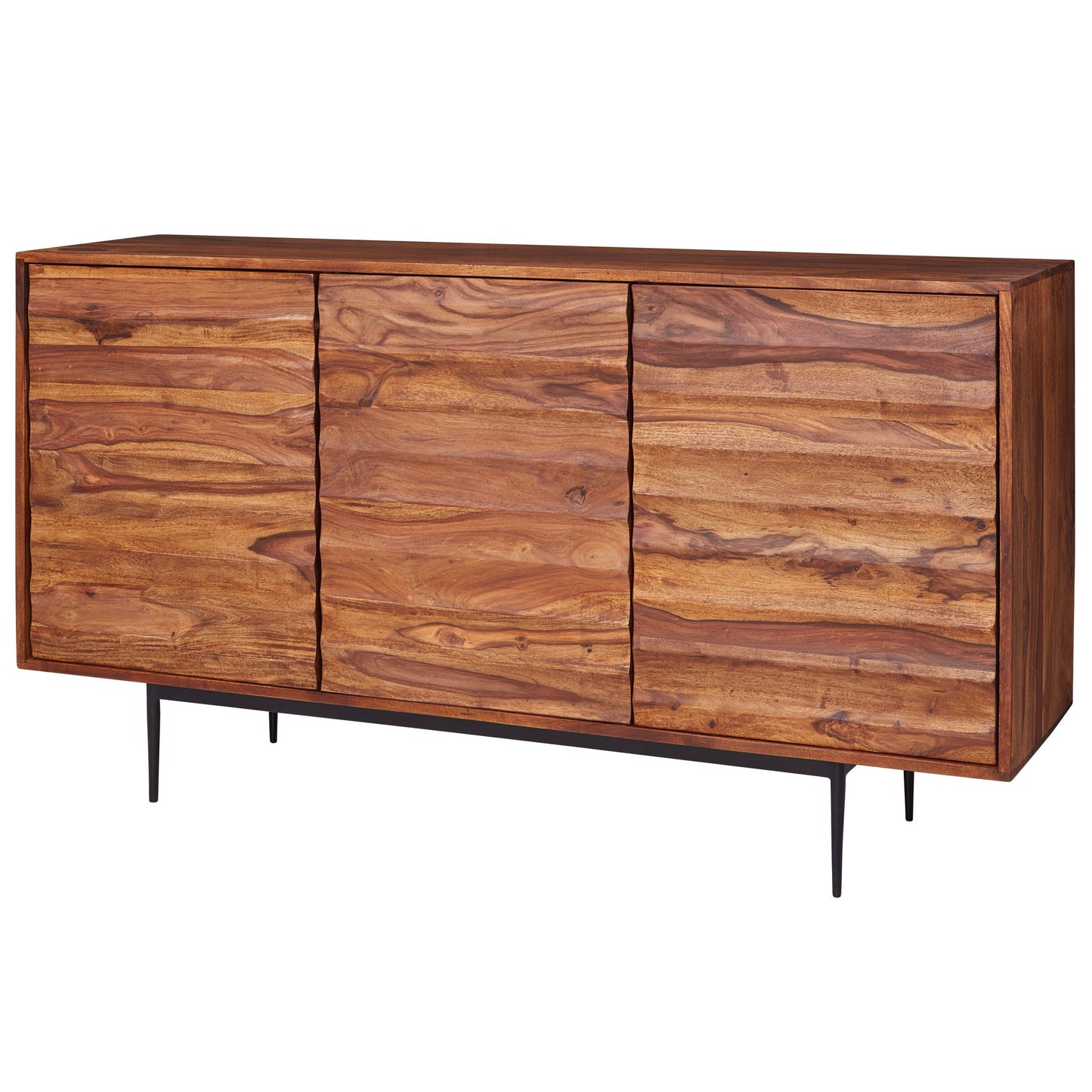 Sideboard WL5.635 Sheesham Massivholz 150x81x41 cm Landhaus Kommode, Design Anrichte Groß, Hoher Kommodenschrank mit 3 Türen Holz Massiv, Standschrank Wohnzimmer Modern