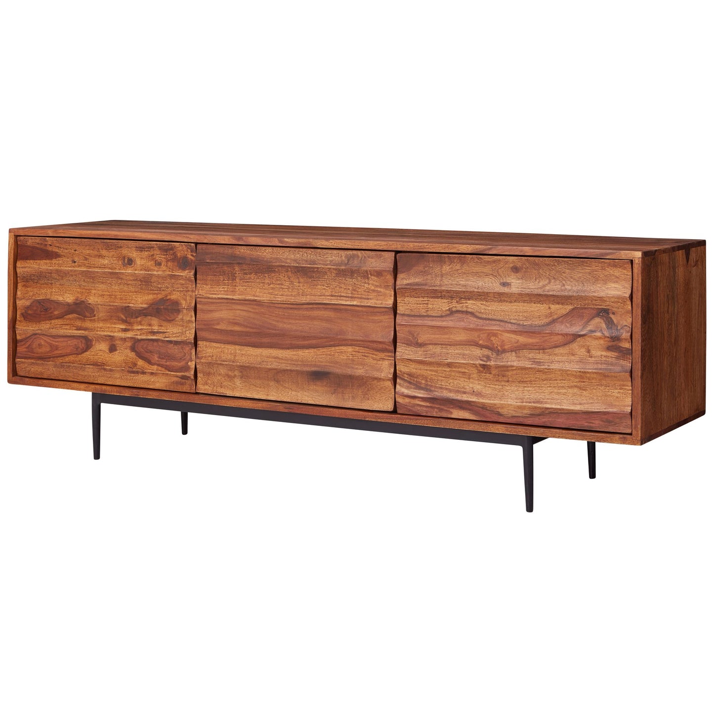 HiFi Lowboard WL5.636 Sheesham Massivholz Landhaus TV Kommode 147x50x38cm, Fernsehschrank Unterschrank mit 3 Türen, Fernsehtisch Ablagefach, Fernsehkommode TV Möbel