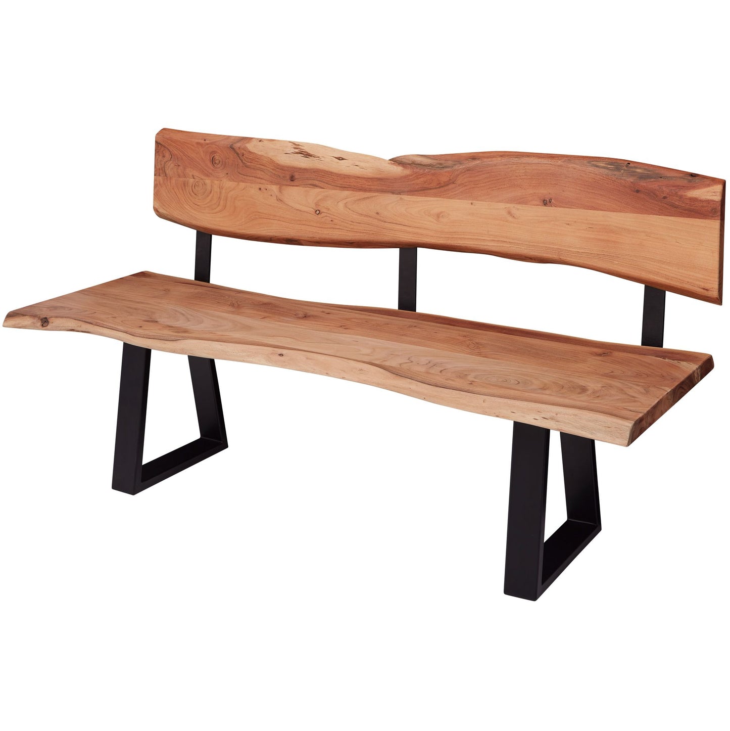 Esszimmerbank GAYA 180x85,5x60 cm Akazie Massivholz Bank mit Baumkante, Sitzbank Holzbank mit Lehne, Küchenbank Essbank Holz Landhausstil, Baumstamm Küchensitzbank 4 Sitzer Massiv