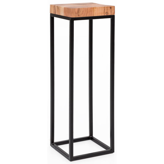 Beistelltisch 30 x 97 x 30 cm WL5.654 Akazie Metall Anstelltisch Hoch, Industrial Style Tischchen Wohnzimmer, Holztisch mit Metallbeinen, Abstelltisch Blumentisch Naturholz Dekotisch