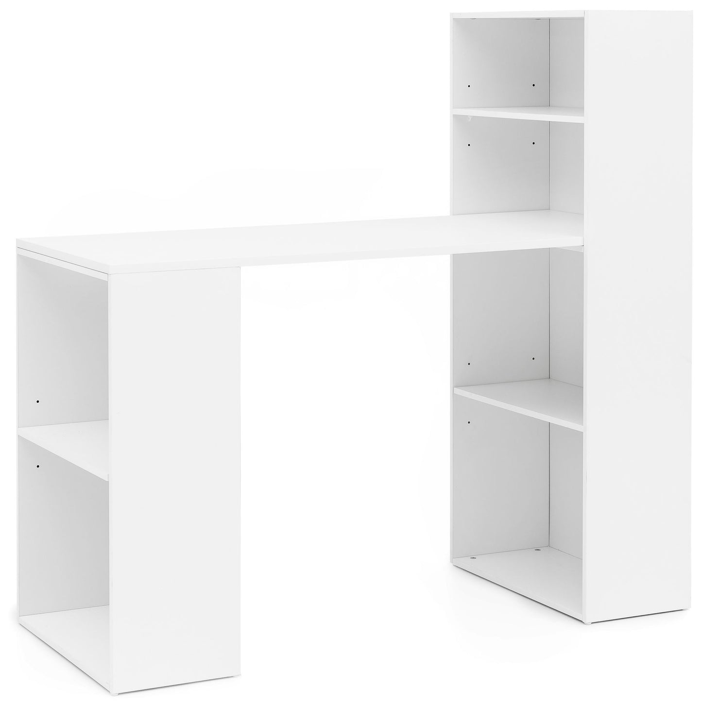 Schreibtisch WL5.692 mit Regal 120 x 120 x 53 cm Weiß Matt Holz Modern, Schreibtischregal Ablagefächer PC Tisch, Computertisch mit Ablage, Weißer Design Tisch Büro mit Aufbewahrung