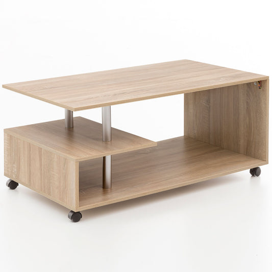 Design Couchtisch WL5.735 105 x 48,5 x 60 cm Sonoma Drehbar mit Rollen, Wohnzimmertisch Coffee Table, Sofatisch Loungetisch Holz, Kaffeetisch mit Stauraum