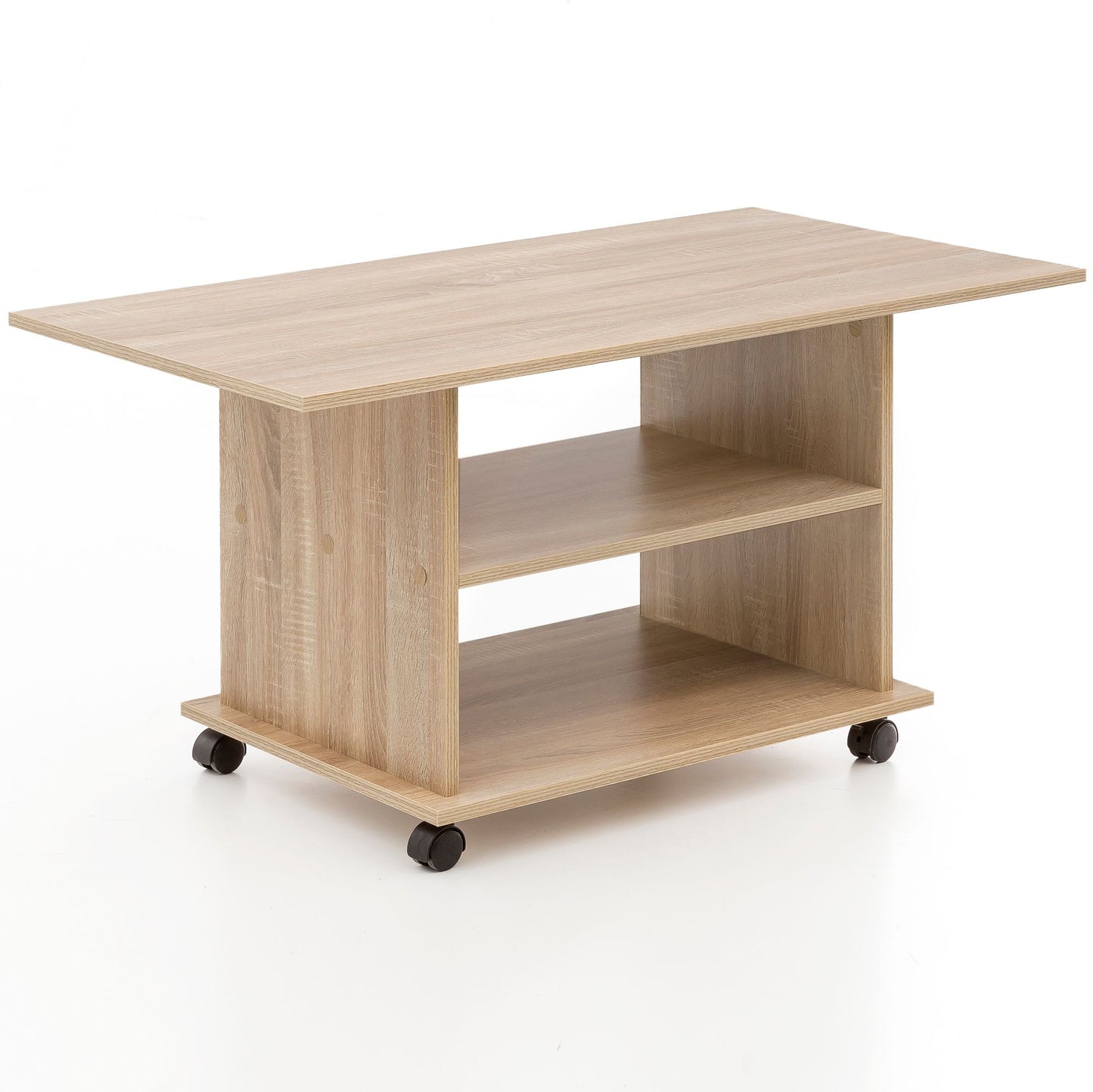 Design Couchtisch WL5.739 95 x 51 x 54,5 cm Sonoma Drehbar mit Rollen, Wohnzimmertisch Coffee Table, Sofatisch Loungetisch Holz, Kaffeetisch mit Stauraum