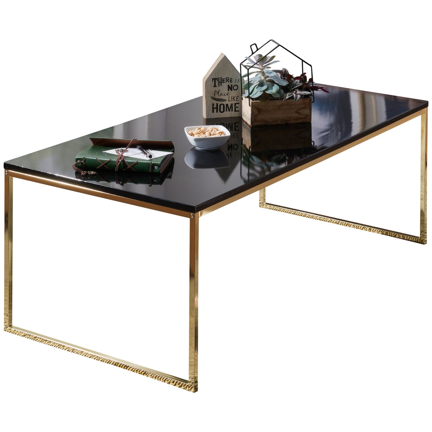 Couchtisch 120x45x60 cm Metall Holz Sofatisch Schwarz / Gold, Design Wohnzimmertisch rechteckig, Stubentisch mit Metallgestell, Kaffeetisch klein, Wohnzimmer Loungetisch modern