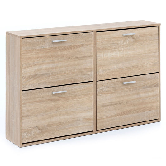 Schuhschrank WL5.828 Modern 120 x 81 x 24 cm Holz Schuhregal Sonoma 4 Fächer, Schuhkommode Flurschrank mit Ablage, Design Schuhkipper Schuhaufbewahrung, Flurkommode für Schuhe Hoch