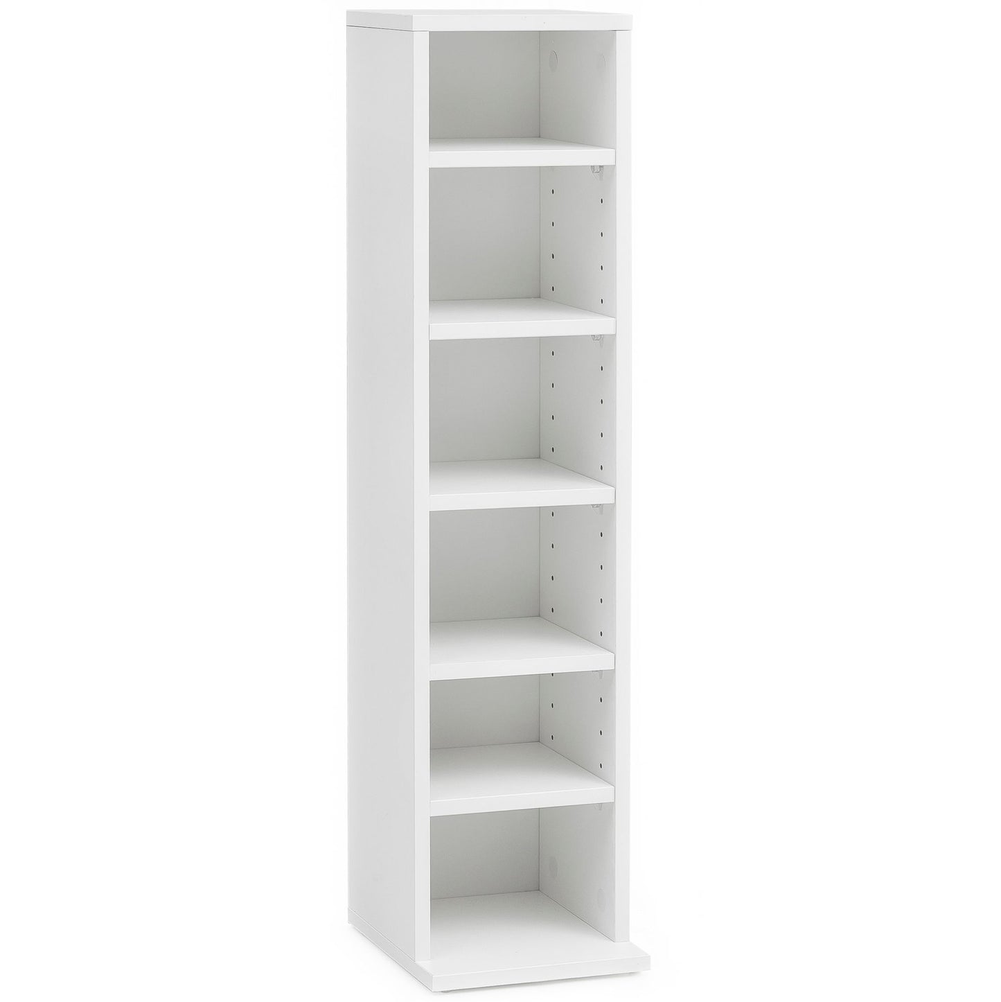 CD-Regal WL5.836 Holz 21x90x20 cm Offenes Bücherregal Schmal, CD Aufbewahrung Klein, Design Nischenregal Weiß, Standregal 6 Fächer Offen, CD Holzregal Weiss, Stehregal Modern