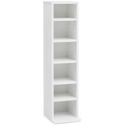 CD-Regal WL5.836 Holz 21x90x20 cm Offenes Bücherregal Schmal, CD Aufbewahrung Klein, Design Nischenregal Weiß, Standregal 6 Fächer Offen, CD Holzregal Weiss, Stehregal Modern