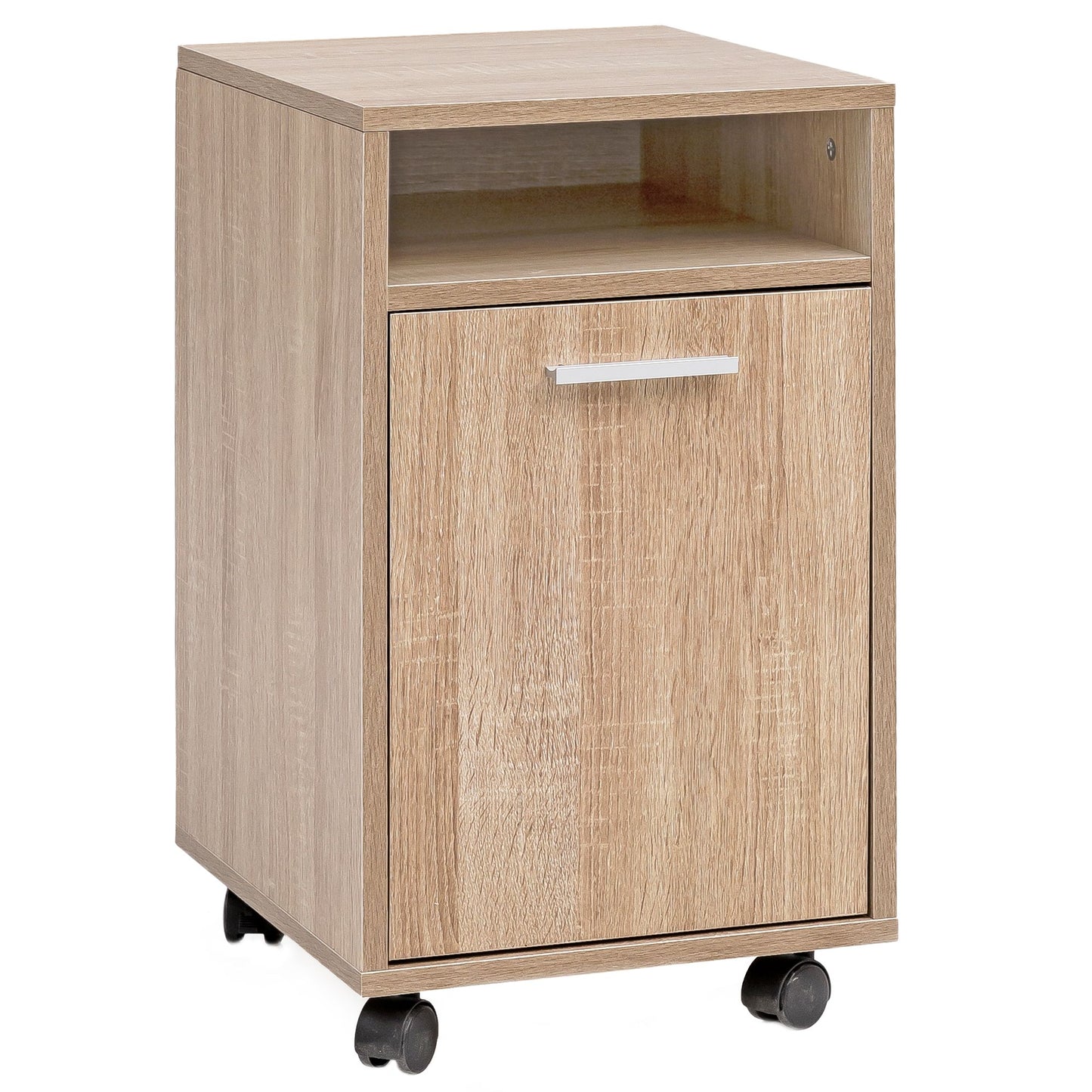 Rollcontainer Sonoma 33x60x38cm Schubladenschrank Büro, Schreibtischcontainer mit Tür & Ablage, Bürocontainer mit Rollen, Kleiner Schubladencontainer