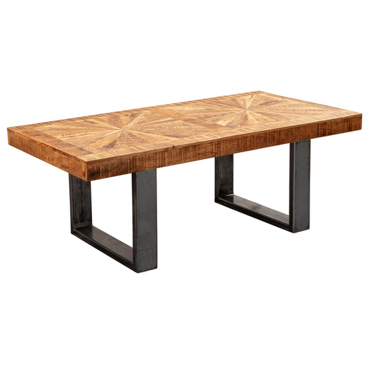 Moderner Couchtisch Mango Massivholz 105x40x55 cm Tisch im Industrial Design, Sofatisch mit Holz und Metall, Wohnzimmertisch Rustikal