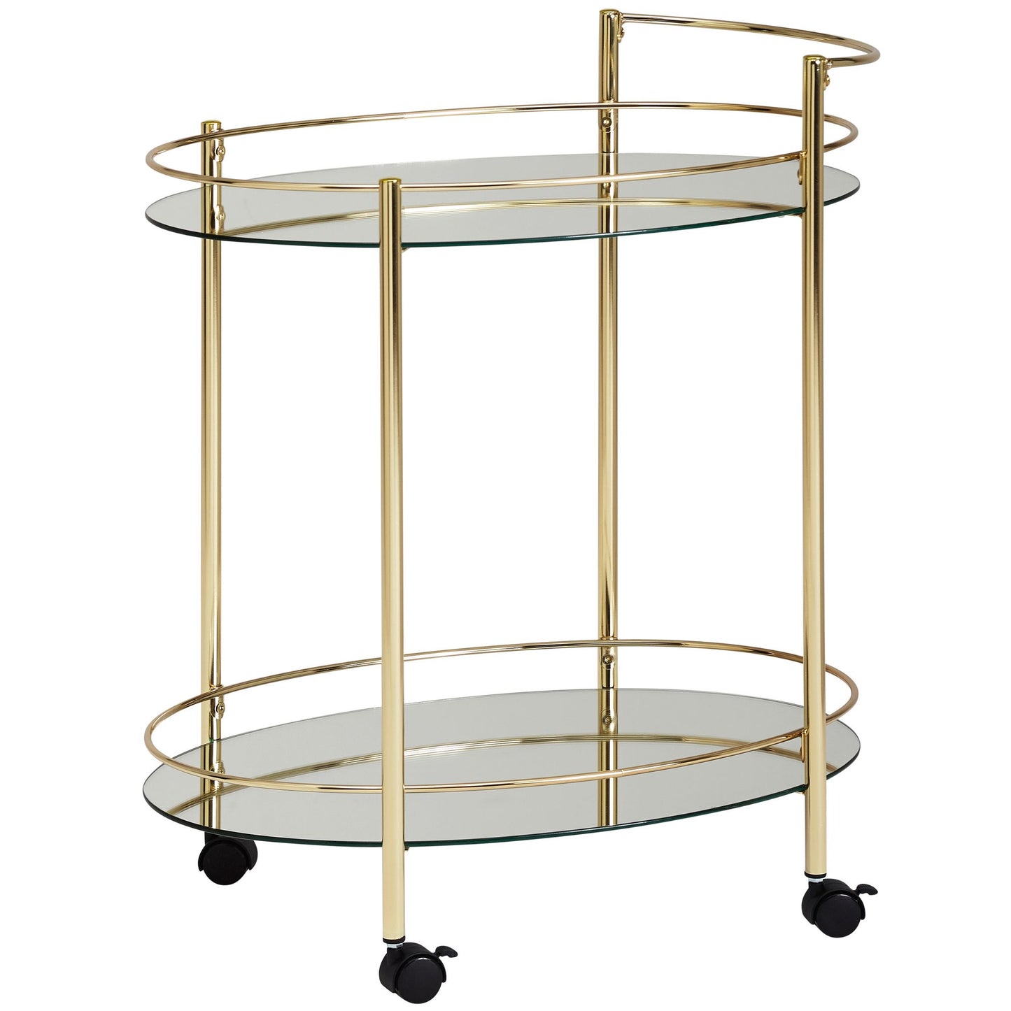 Design Servierwagen Gold 67x79 cm Mobile Mini Bar, Beistelltisch auf Rollen, Speisewagen mit Glasplatte Weiß, Küchenwagen, Teewagen mit Milchglas