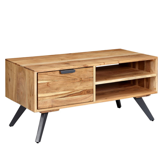 Couchtisch 95x45x45 cm Akazie Wohnzimmertisch Massivholz Rechteckig, Holztisch mit Stauraum, Sofatisch mit Schublade, Tisch Wohnzimmer Massiv