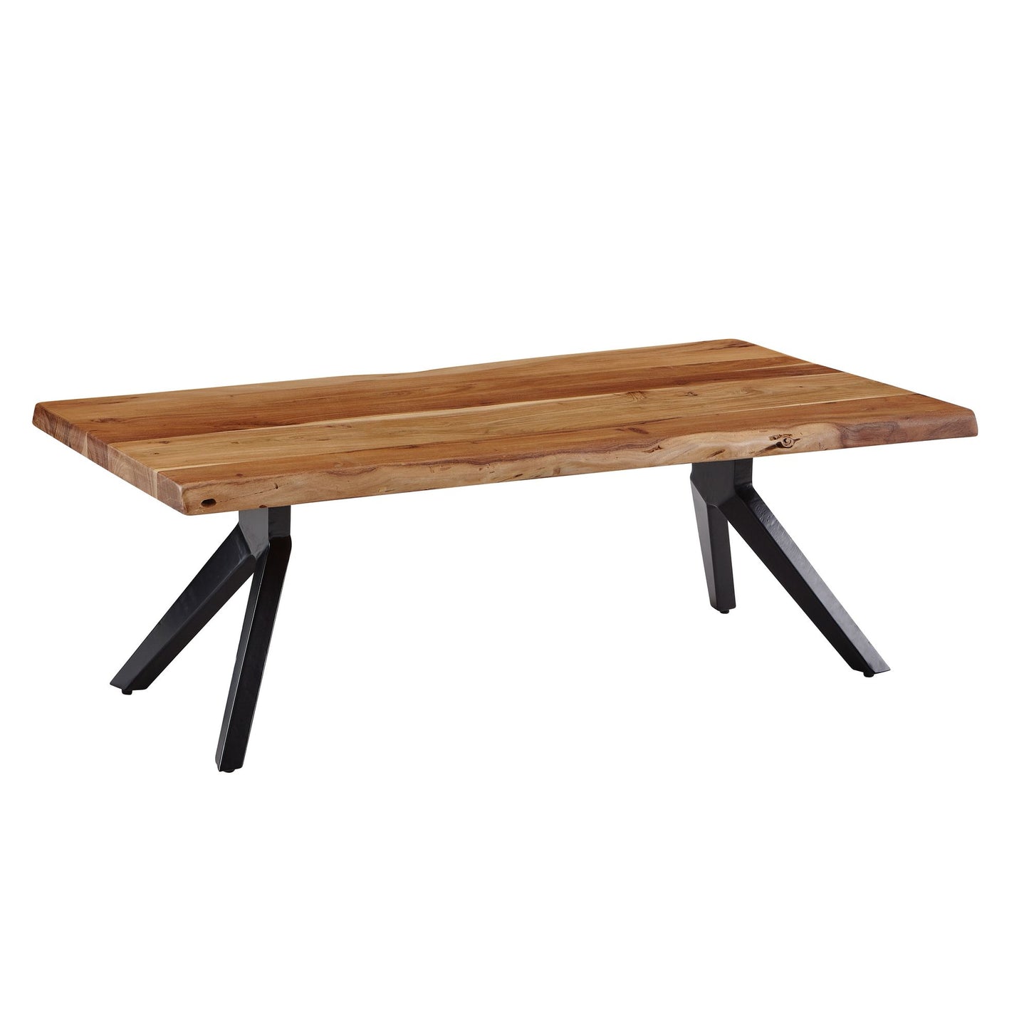 Couchtisch 115x37x64 cm Akazie Massivholz / Metall Baumkante, Design Sofatisch Eckig, Stubentisch Industrial Braun, Wohnzimmertisch Holz Rechteckig