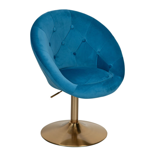 Loungesessel Samt Blau / Gold Design Drehstuhl, Clubsessel Polsterstuhl mit Rückenlehne, Drehsessel Cocktailsessel Lounge, Sessel mit Stoffbezug