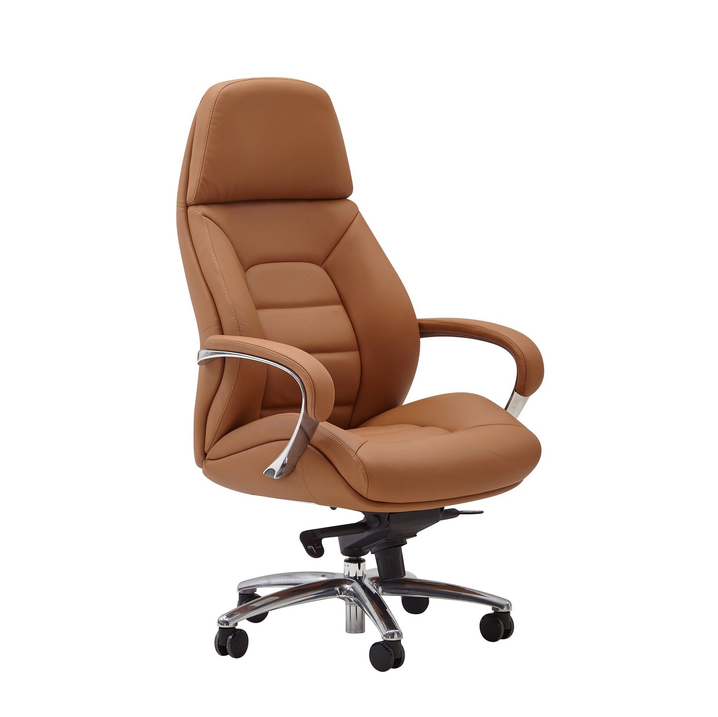 Designer Bürostuhl Bezug Echtleder Caramel Schreibtischstuhl bis 120 kg, XXL Design Chefsessel höhenverstellbar, Drehstuhl ergonomisch mit Armlehnen & hoher Rückenlehne, Wippfunktion