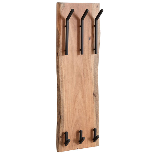 Design Wandgarderobe Akazie Massivholz / Metall 35,5 x 100 x 11 cm, Hakenleiste 2-Reihig Flurgarderobe Wand, Garderobe Holz