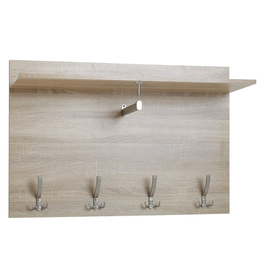 Wandgarderobe Sonoma Eiche 90x60x29,5 cm Design Flurgarderobe Holz, Hakenleiste Wandpaneel mit Ablage und Kleiderstange, Garderobe Wand, Garderobenleiste Flur