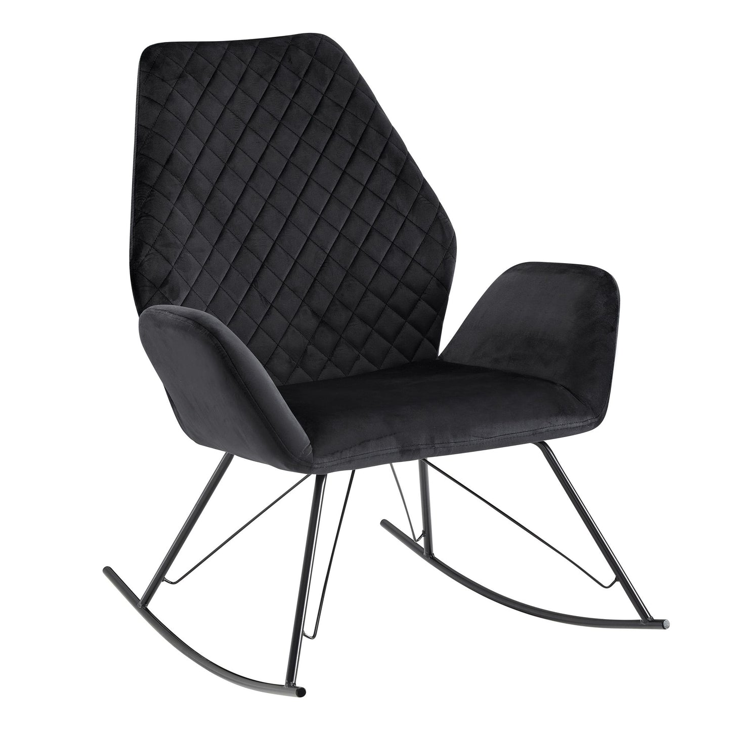 Schaukelstuhl Schwarz 73x94x84 cm Design Relaxsessel Samt / Metall, Schwingsessel mit Gestell, Polster Relaxstuhl Schaukelsessel, Moderner Schwingstuhl Sessel