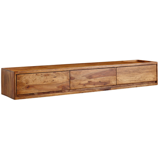 Lowboard Hängend Sheesham Massivholz 160x25x35 cm TV-Schrank Braun, Design Fernsehtisch mit Stauraum, Fernsehschrank Wand Modern, TV-Kommode Fernsehkommode zum Aufhängen