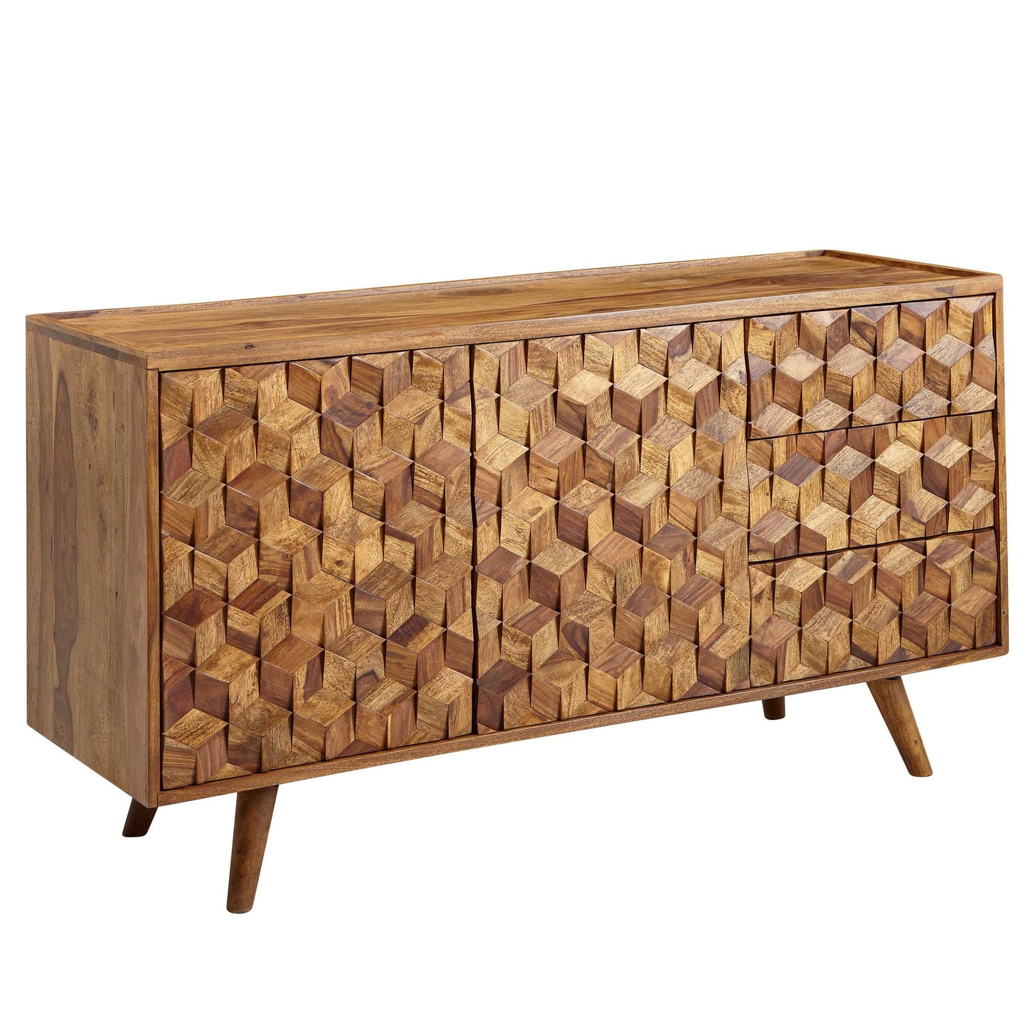 Sideboard 138x76x45 cm Sheesham Massivholz Anrichte mit Türen & Schubladen, Kommode Kommodenschrank Holz Modern, Standschrank Wohnzimmer