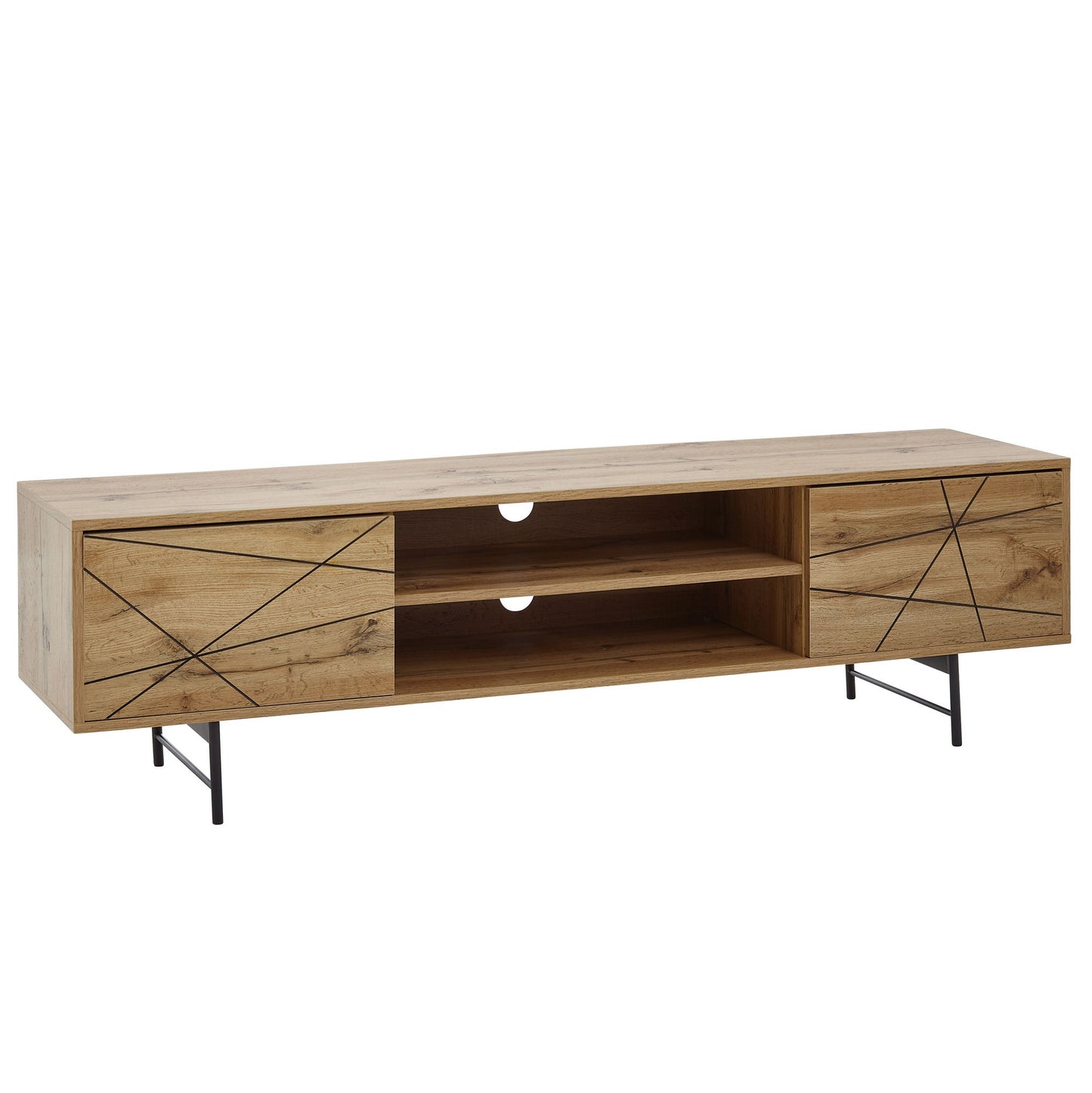 Lowboard Holz Eiche-Dekor 160x45x40 cm TV-Kommode mit zwei Türen, Design TV-Schrank Hoch, Fernsehtisch Fernsehschrank Modern, Fernsehkommode Wohnzimmer