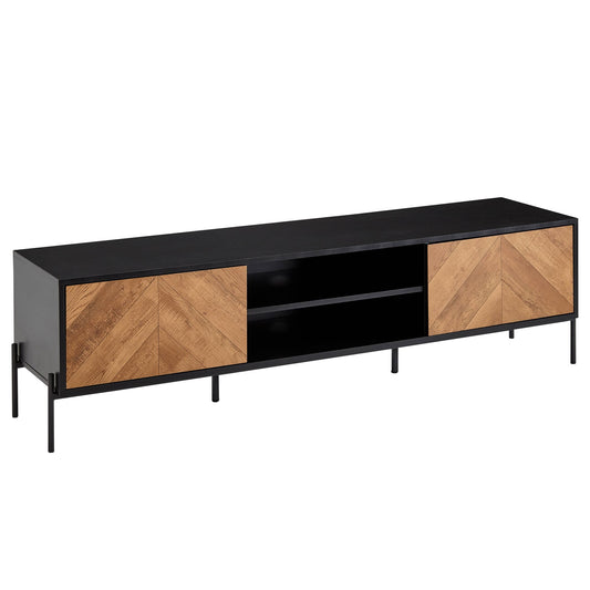 Lowboard Holz Schwarz / Eiche-Dekor 163x45x40 cm TV-Kommode mit zwei Türen, Design TV-Schrank Hoch, Fernsehtisch Fernsehschrank Modern, Fernsehkommode Wohnzimmer