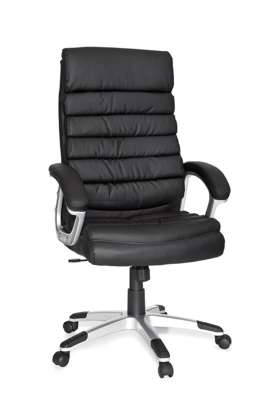 Valencia Bürostuhl Kunstleder Schwarz ergonomisch mit Kopfstütze, Design Chefsessel Schreibtischstuhl mit Wippfunktion, Drehstuhl hohe Rücken-Lehne X-XL 120 kg