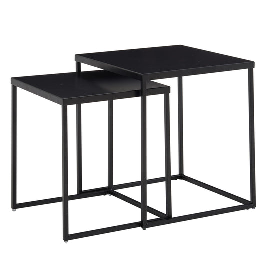 Wohnzimmertisch 2er Set Metall Beistelltisch Eckig Schwarz, Design Beistelltisch Industrial, Sofatisch Couchtisch Quadratisch, Tischset 2-teilig Satztisch Stahl