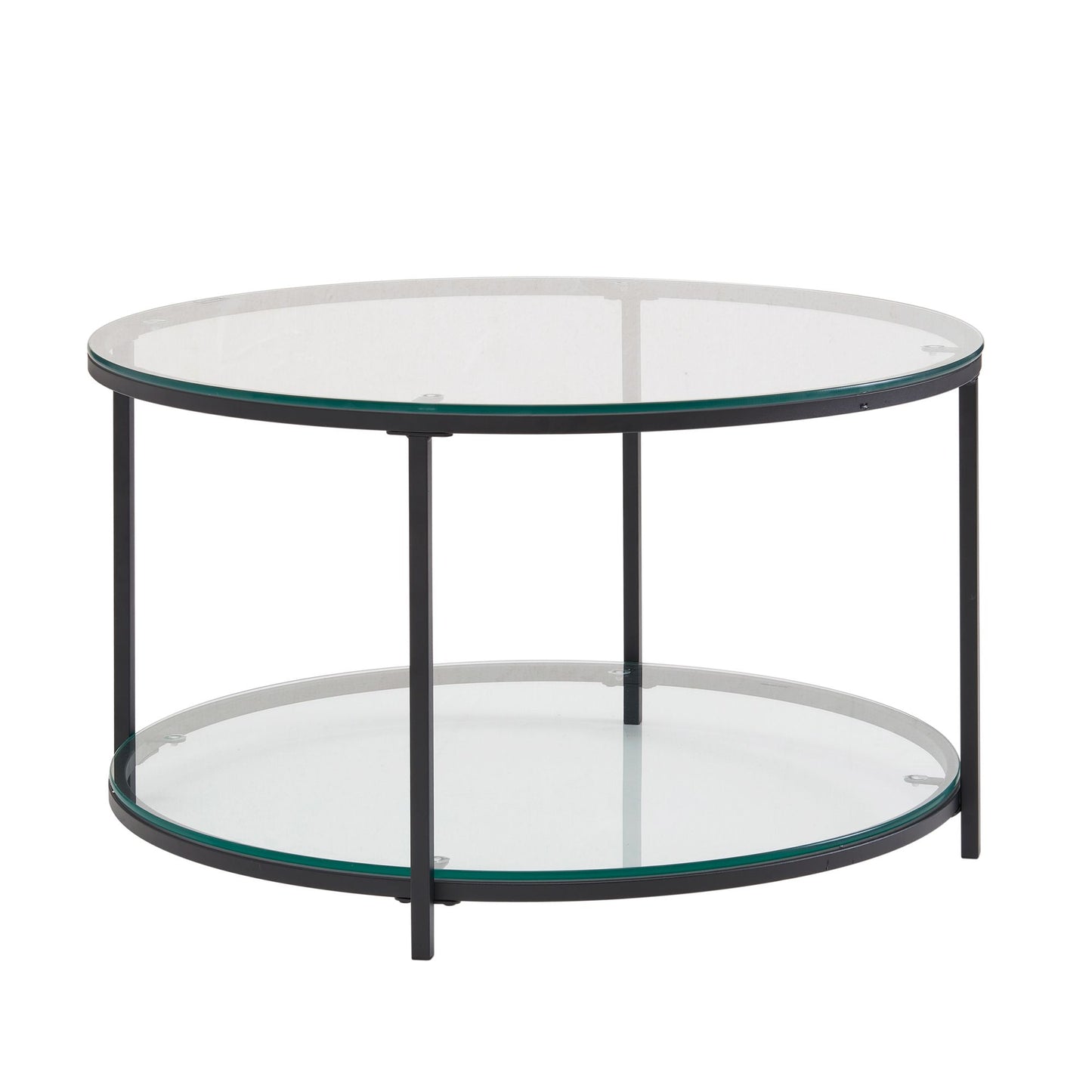 Couchtisch 80x80x45 cm Glas / Metall Wohnzimmertisch Rund Modern, Sofatisch mit Stauraum, Loungetisch mit Ablagefach, Kaffeetisch Beistelltisch