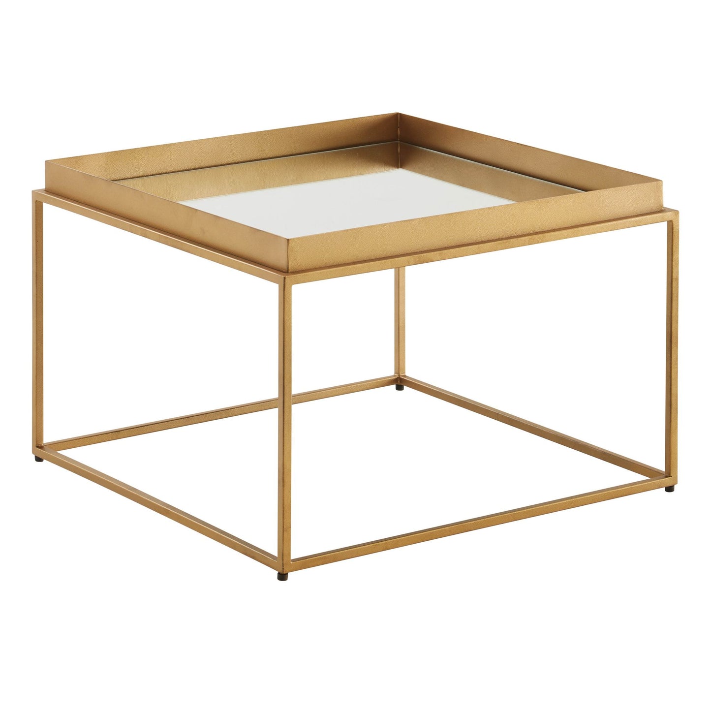 Couchtisch Glas Metall 60x60x41 cm Sofatisch Gold Verspiegelt, Design Wohnzimmertisch Quadratisch, Kleiner Kaffeetisch Modern Spiegelglas, Beistelltisch Anstelltisch Wohnzimmer