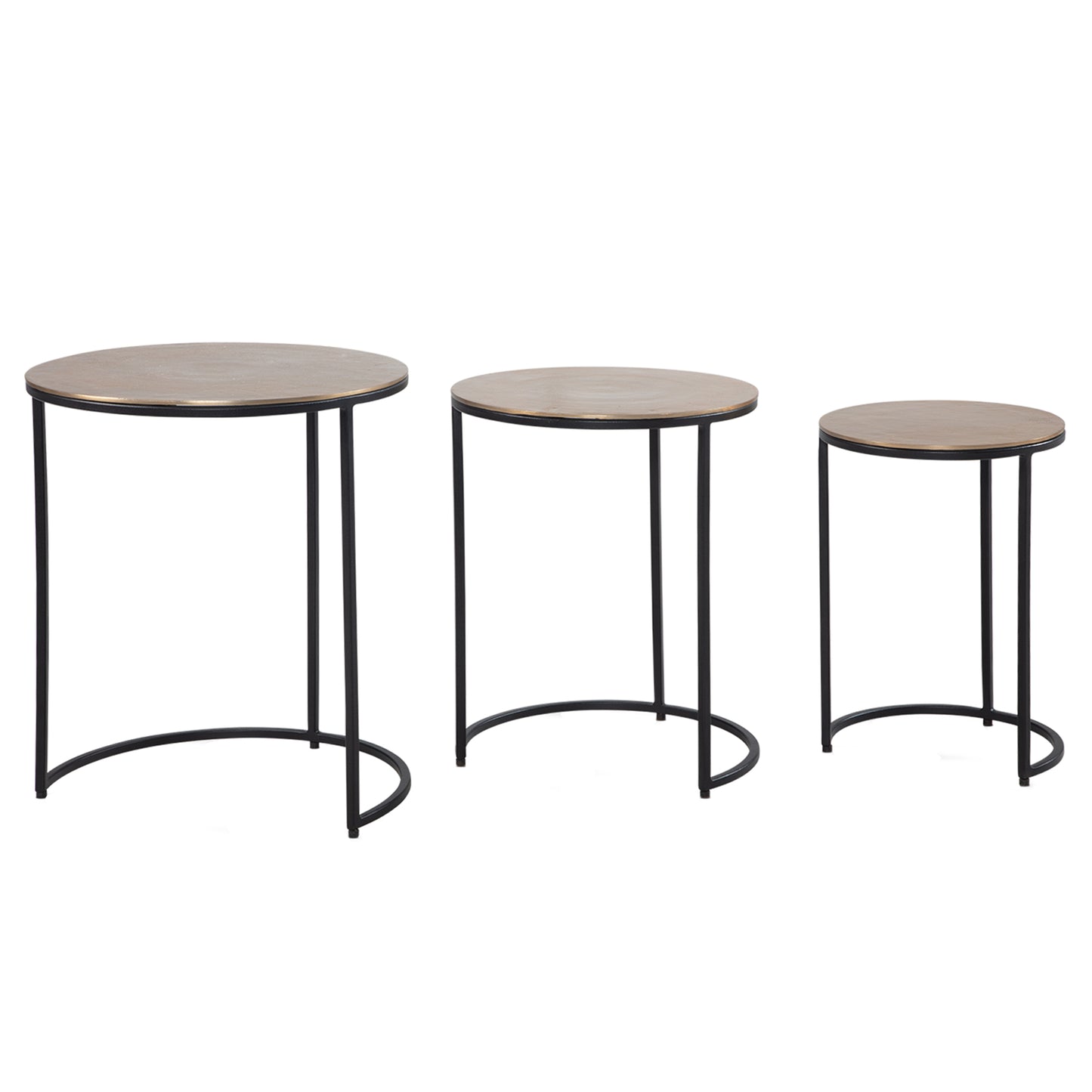 Beistelltisch 3er Set Aluminium Gold / Schwarz Design Satztisch Metall Rund, Wohnzimmertisch Abstelltisch Modern, Sofatisch Dekotisch 3-teilig Wohnzimmer, Verschachtelungstische